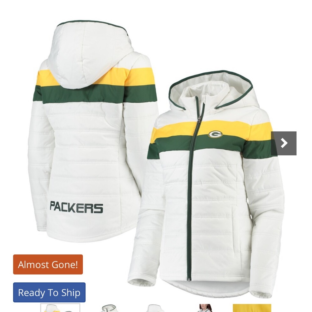 Women’s Green Bay Packers White Puffer Jacket - Small
